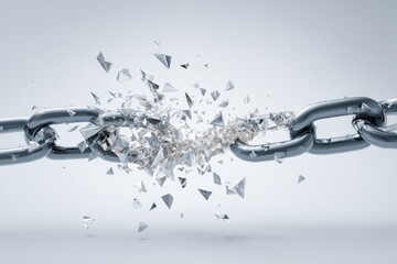 In a moment of tension, a chain link breaks apart, scattering shards of metal into the air