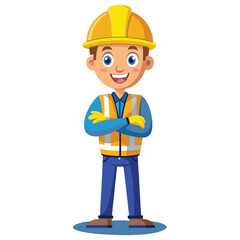 Cheerful Construction Worker Character Graphic Design Illustration