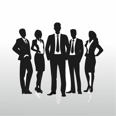 Silhouette of a business team of five people.