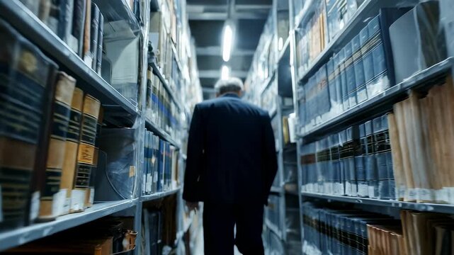 Medium shot of a thematic office legal library dedicated to environmental law featuring specialized books and reference materials on sustainability and regulations.
