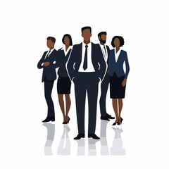 A group of five African American business professionals standing together.