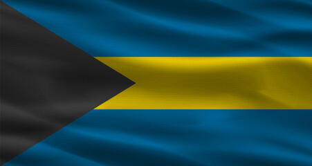 Bahamas flag with fabric texture. Realistic flag of Bahamas waving