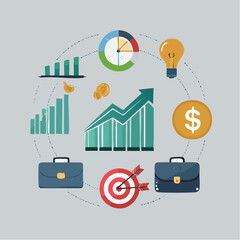 Business growth chart with supporting icons.