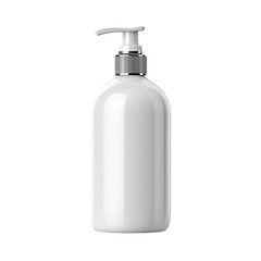White plastic pump bottle, smooth surface, reflective, generic,  product,  for liquid,  with a silver top