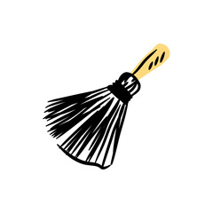 Stylized witch's broom with wooden handle, rendered with simple lines on a blank background.
