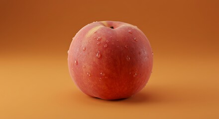 Juicy Peach With Water Droplets Under Soft Lighting For Fresh Fruit Still Life