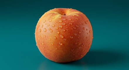 Juicy Peach With Water Droplets Under Soft Lighting For Fresh Fruit Still Life