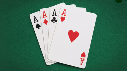 A winning hand of four aces poker game, ready for a gamble, success in poker, casino night, game night, winning combination, lucky hand