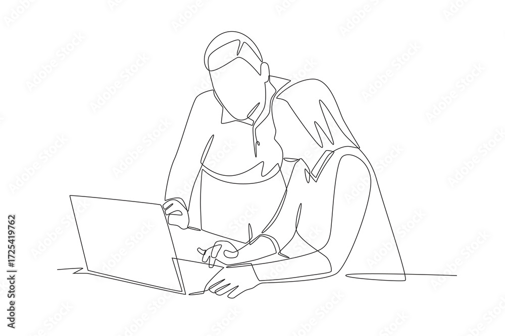 Wall mural collaborative coding and testing concept one-line drawing