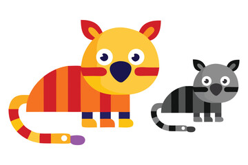 Two Cartoon Cats, One Orange Striped And One Grey Striped. these vector pictograms of a cats, cartoon, animals, illustration. 