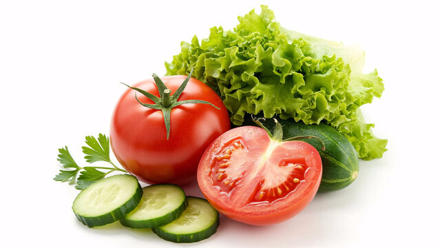 Fresh vibrant vegetables with sliced cucumber and ripe tomatoes ready for a healthy salad or gourmet culinary dish, ideal for nutrition campaigns