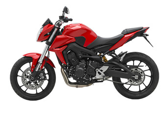 Obraz premium Red Yamaha MT-03 Motorcycle: Side Profile isolated on transparent background
