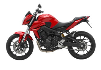 Red Yamaha MT-03 Motorcycle: Side Profile isolated on transparent background