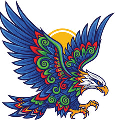 Obraz premium Bold american bald eagle soars against a vibrant sun perfect for freedom emblem and tattoo art