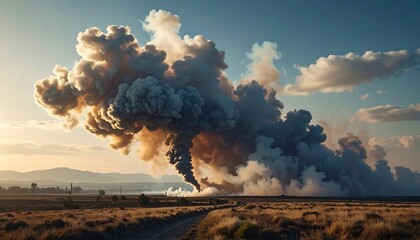 Vast smoke plume over a landscape