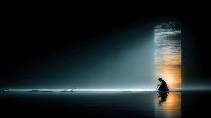 Silhouette figure prayerful scene