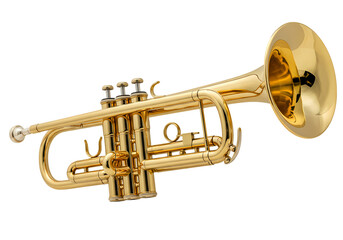 Fototapeta premium Shiny Gold Trumpet; Musical Instrument Close-up on White Background isolated on transparent background