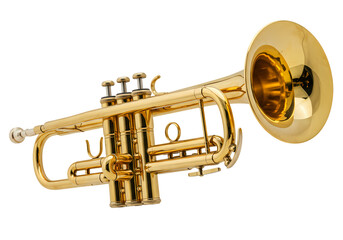 Obraz premium A Polished Gold Trumpet isolated on transparent background