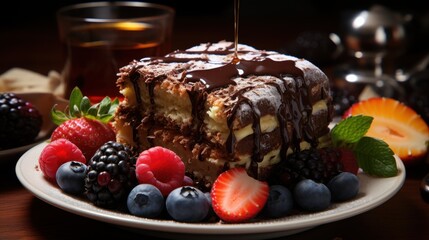 Decadent chocolate cake with mixed berries