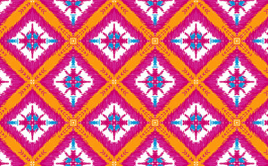 Drawn Textile. Creative Navajo Ikat Background. Ogee Seamless Texture. Ikat Pattern. 