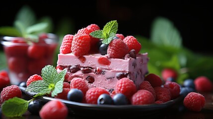Delicious Berry Cake With Fresh Mint