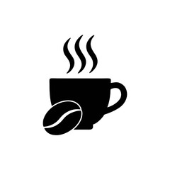 Coffee Cup with Beans Icon – Hot Drink Mug and Roasted Coffee Vector Illustration