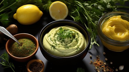 Culinary delight with vibrant sauces and spices