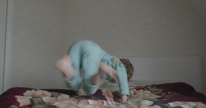 Kid Boy Makes Bed in the Morning 4K 10-bit