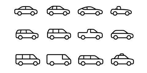Different types of cars illustrated in simple line art style for easy reference and design inspiration