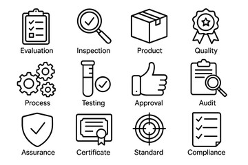 Symbols representing quality assurance and inspection processes in a business setting for effective product evaluation
