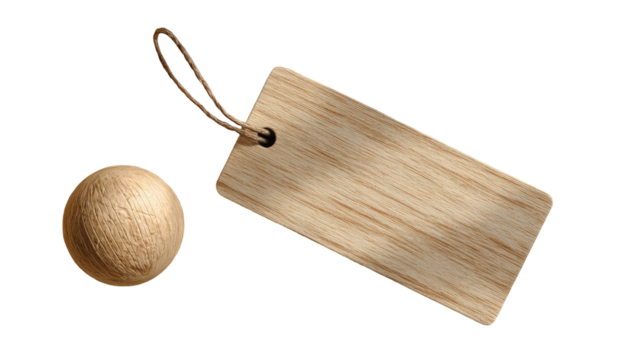 Light beige wooden tag and ball