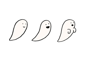ハロウィン/ハロウィーン素材　並んで飛んでいる愉快なゴースト/お化けたち