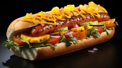 Gourmet Hot Dog With Colorful Toppings