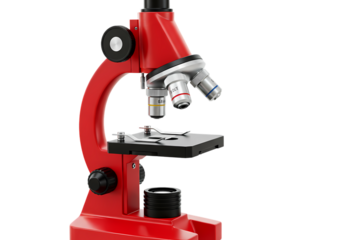 Red Compound Microscope: Science Education Tool isolated on transparent background