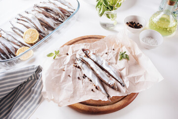 Fried capelin or smelt small fish with lemon