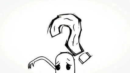 Animated cartoon character with big question mark thinking confused concept doodle hand drawn style - Powered by Adobe