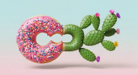 Dessert Cactus Hybrid Donut with Sprinkles and Flowers