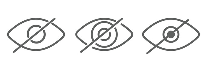 Eye icon set. See and unsee eye icon. Eye icon for visible and invisible passwords. Hide and show password icons. Eyes open and closed vector icons