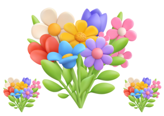 Colorful bouquet of flowers isolated on transparent background