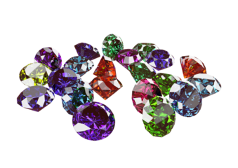 Pile of colorful gems isolated on transparent background