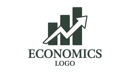 Economics logo with increasing bar graph and arrow pointing upwards on a white background design
