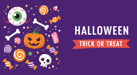 A spooky halloween banner featuring skull and an orange pumpkin for an October night party celebration