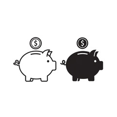 Obraz premium Black and white piggy bank icons with coins 