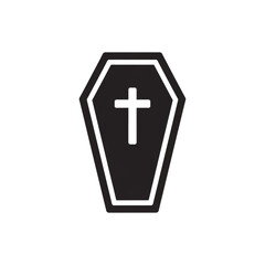Obraz premium Coffin icon with cross symbol in black 
