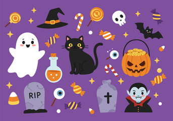 Many vector elements for halloween night party