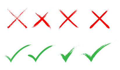 Illustration of red cross and green check mark symbols isolated on transparent background
