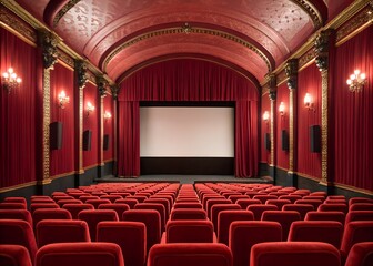 The audience captivated by the cinematic experience in a red theater.
