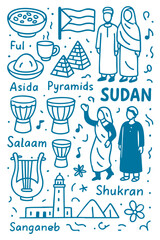 Sudan Culture Illustration Set – Traditional People, Music, Dance, Food, and Symbols