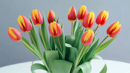 Vibrant bicolor tulips in a fresh bouquet evoke feelings of joy and renewal, perfect for spring celebrations and elegant decor.