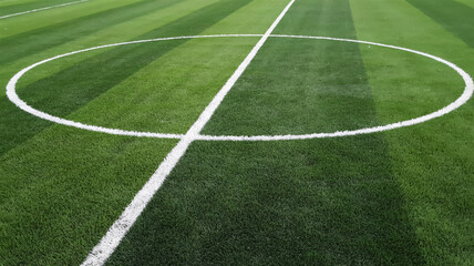Vibrant green soccer field with crisp white lines inviting dynamic sports action and athletic achievement